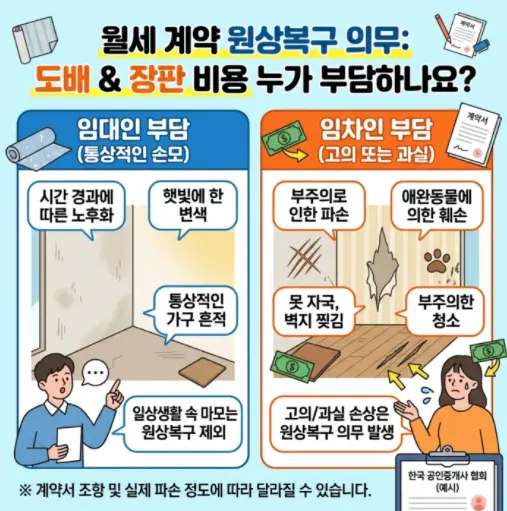 월세 계약 시 도배와 장판 원상복구 비용 부담