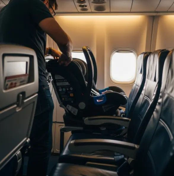 유아용-카시트-비행기-좌석에-설치-하는-사람