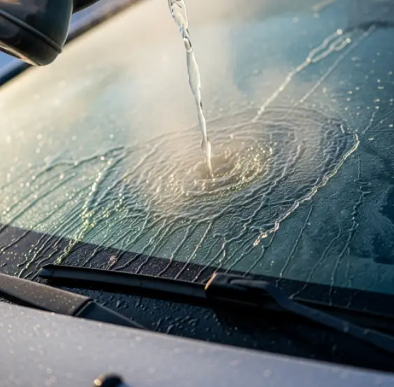 자동차 앞 유리에 성에 끼었을 때 뜨거운 물 부으면-1