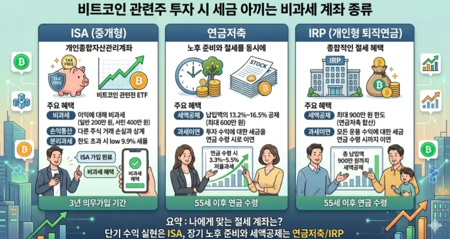 비트코인-가상자산-관련주-투자-시-세금-비과세-계좌-종류
