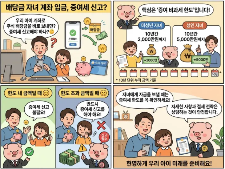 배당금 받은 돈을 자녀 계좌로 바로 보내면 증여세 신고 대상인가요-1