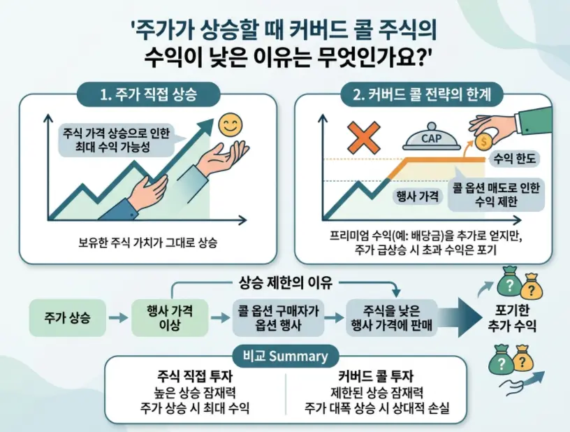 커버드콜 주식은 주가가 오를 때 수익이 적은 이유-1