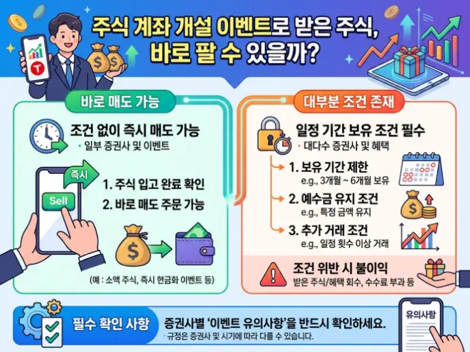 주식 계좌 개설 이벤트 사은품 주식 즉시 매도 가능 여부