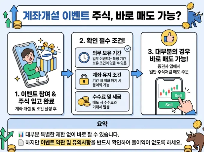 주식 계좌 개설 이벤트 사은품 주식 즉시 매도 가능 여부-1