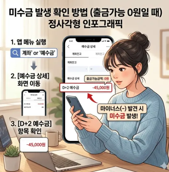 주식 예수금 출금 가능 금액 0원 표시 미수금
