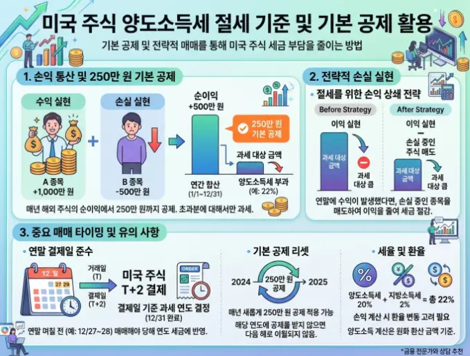 미국주식 양도소득세 250만원 기본공제 세금 절약용 매도 기준
