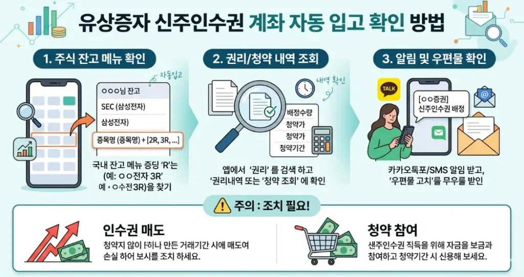 유상증자 신주인수권이 증권 계좌로 자동 입고